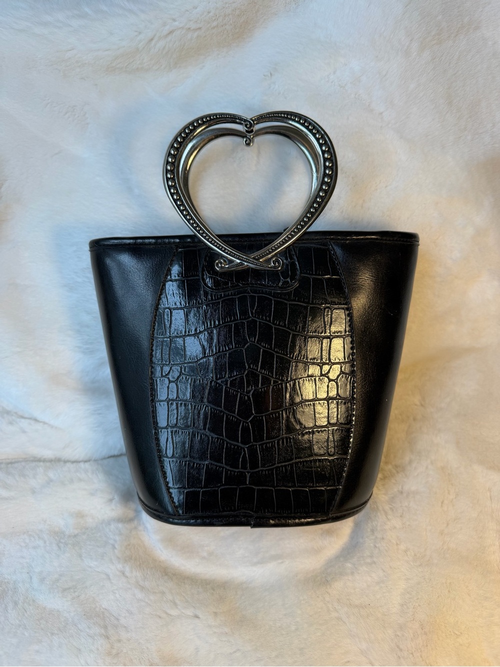 Brighton Black Croc-Embossed Mini Tote with Heart Handle - Picture 2 of 5